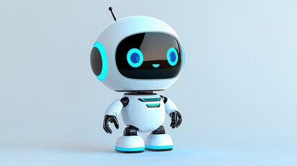 Obraz premium Cute Robot Stand Alone, Light Background, Sci-Fi, Futuristic, Artificial 3D