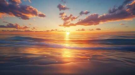 Fototapeta premium sunset over ocean beach calm waves golden hour