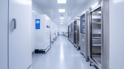Clean and Modern Cold Storage Room with Refrigerators and Freezers in a Bright and Open Layout
