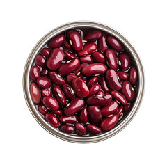 Opened tin can with red beans top view isolated on transparent white background, clipping path