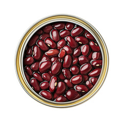Opened tin can with red beans top view isolated on transparent white background, clipping path