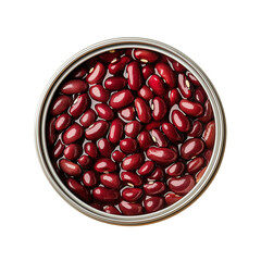 Opened tin can with red beans top view isolated on transparent white background, clipping path
