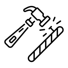 An outline icon of hammer fixing nail in a stick