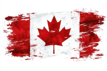 Creative Display of Canada's National Flag Using Vibrant Paint Brush Strokes Against a White Background. Generative AI