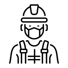 Industrial worker wearing safety gear, linear character icon