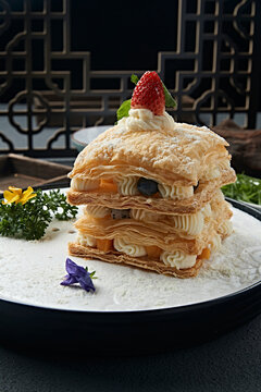 Homemade frosting cream Napoleon cake