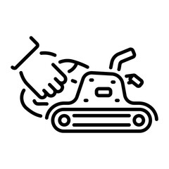 Hand working with a belt sander, linear icon