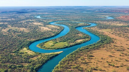 Aerial View of Rivers in Vast Landscape with Abstract Elements