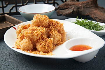 Fried squid balls with bread crumbs