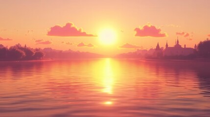 Naklejka premium Breathtaking Sunrise Over Rivers with Soft Light