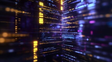 Abstract Coding Concept Depicted by Glowing Lines, Symbols and Gradient Lighting with Atmospheric Background. 