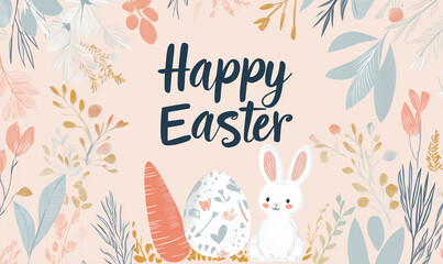 Obraz premium Cute bunny surrounded by flowers and decorated egg during Easter celebration