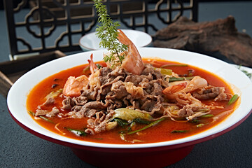 Sour mutton stew with prawns