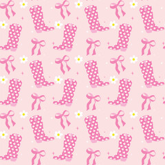 Hot Pink Coquette Cowgirl Boots Seamless Pattern, Western Retro Aesthetic