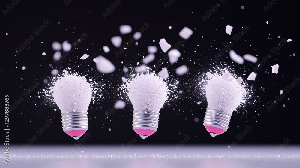 Wall mural a high speed sequence of images showing the progressive stages of a light bulb explosion, highlighti
