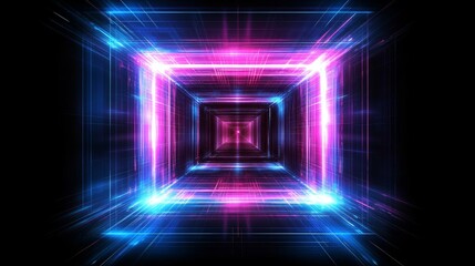 Fototapeta premium Neon Cyberpunk Tunnel Illusion Futuristic Glow Effect Technological Art Glowing Portal Abstract Concept with Dynamic Lights and Reflections