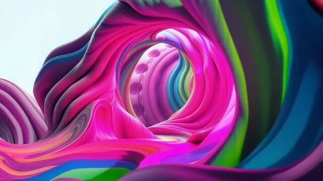 Abstract digital art piece that appears to be made up of multiple layers of colorful swirls and curves. The colors are vibrant and varied, with shades of pink, orange, yellow, green, blue, and purple.