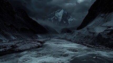 Dramatic Mountain River with Cascading Waterfalls