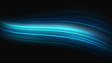 Colored air flow moving from left to right and increasing towards the end. Abstract blue wave light glowing line seamless loop Air flow  arranged in a wave-like pattern on a black background . 4K