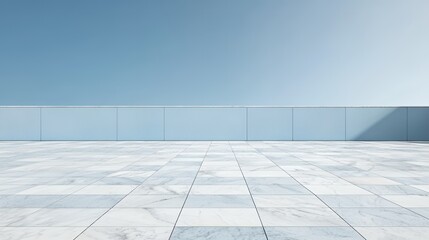 Obraz premium Modern Minimalist Exterior with Blue Wall and White Marble Tiles