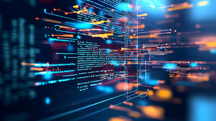 Abstract Digital Data Stream With Glowing Blue And Orange Light Effects Representing Modern Technology and Innovation