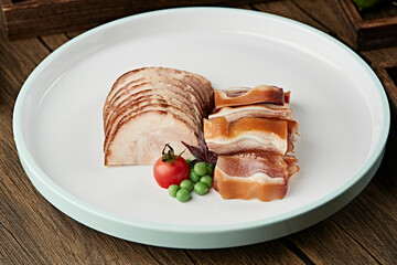 Smoked pork elbow slices with smoked pig ears