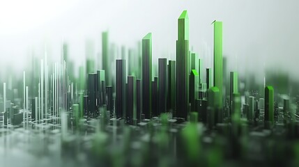 Green Growth and Progress in Nature, A green arrow graph rising from lush green plants, symbolizing growth and progress in nature