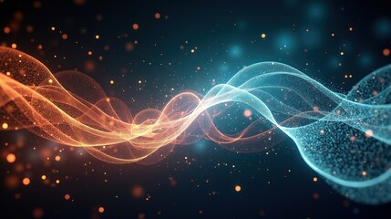 A celestial ballet of intertwining light particles, glowing quantum threads connecting across infinite space, pulsing fractal waves shimmering with ethereal energy.