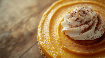 Fototapeta premium creamy pumpkin pie dessert topped with whipped cream and cinnamon food fall sweet tasty