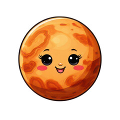 Fototapeta premium A cute cartoon illustration of the planet Mars with a smiling face.