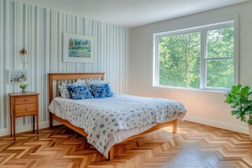 Fototapeta premium Modern Bedroom with Woodland View