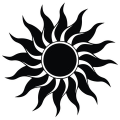 Bright yellow and orange sun vector art with stylized flower elements, depicting summer heat and solar rays