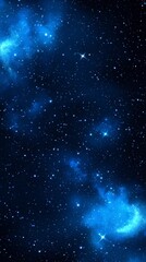 Cosmic Symphony Dark Backdrop with Bright Stars and Vibrant Blue Nebula Clouds in Deep Space View