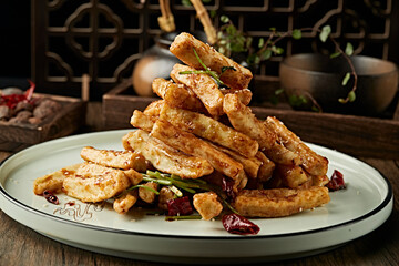 Fried eggplant strips with mixed flavor