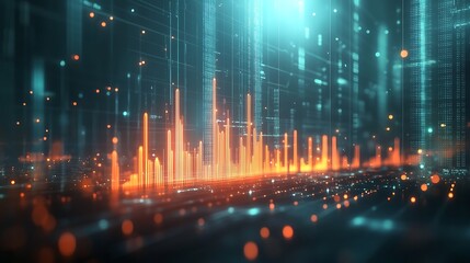 Naklejka premium Green Growth and Progress in Nature, A green arrow graph rising from lush green plants, symbolizing growth and progress in nature