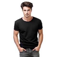 Fototapeta premium A man in a black t-shirt and jeans. isolated on transparent background