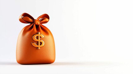 Golden Dollar Sign on Orange Money Bag Financial Prosperity Wealth Symbolism Investment Rendered