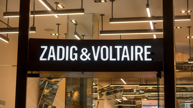 Signage of Zadig and Voltair, luxury Fashion ware and beauty product brand at store front view on Las Vegas strip, Nevada..