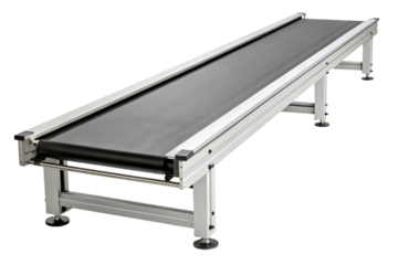 Long industrial conveyor belt system isolated with transparent background