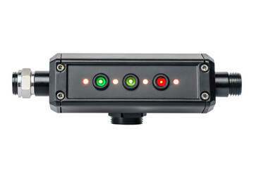 Obraz premium Black industrial indicator light panel isolated with transparent background