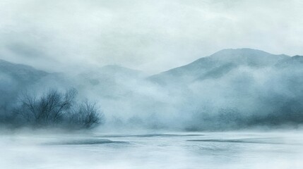 Serene Mystical Landscape in Soft Fog and Light