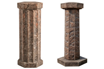 Two hexagonal stone columns isolated with transparent background