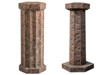 Two hexagonal stone columns isolated with transparent background