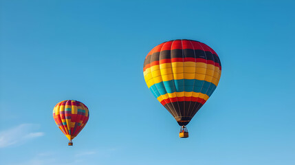 Obraz premium Two Colorful Hot Air Balloons Floating in a Clear Blue Sky during Daylight