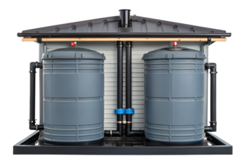 Two grey water tanks for rainwater isolated with transparent background
