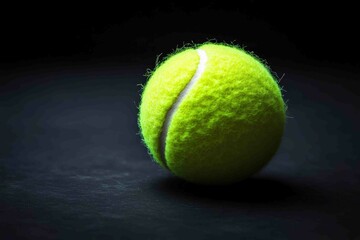 A Single Green Tennis Ball Resting on a Dark Surface