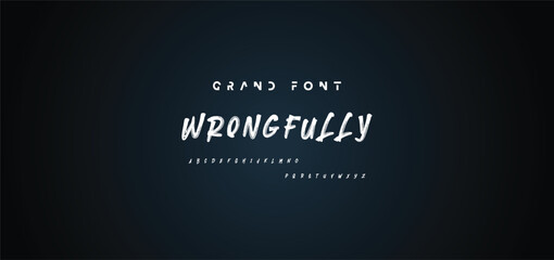 Alphabet vector set of white capital handwritten letters on black background. Handwritten italic font with brush strokes in horror style.