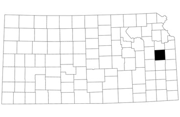 Map of Franklin County in Kansas state on white background. single County map highlighted by black colour on Kansas map. UNITED STATES, US