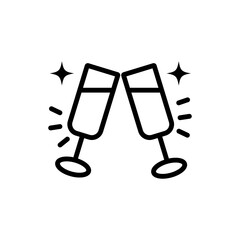 Outline icon of two separated champagne glasses on white background. Vector illustration.