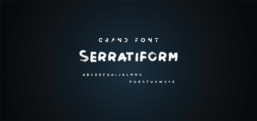 Alphabet vector set of white capital handwritten letters on black background. Handwritten italic font with brush strokes in horror style.